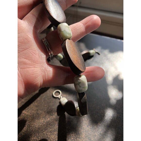 Jasper Stone Green Wood Beaded Necklace Artisan Earthy Boho Handmade Peace Stone - Picture 6 of 7